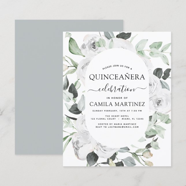 Papier Budget Quinceañera Eucalyptus Floral Invitation (Devant / Derrière)