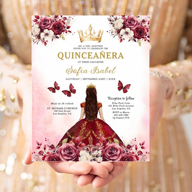 Papier Budget Quinceanera Floral Bourgogne Princesse (Créateur téléchargé)