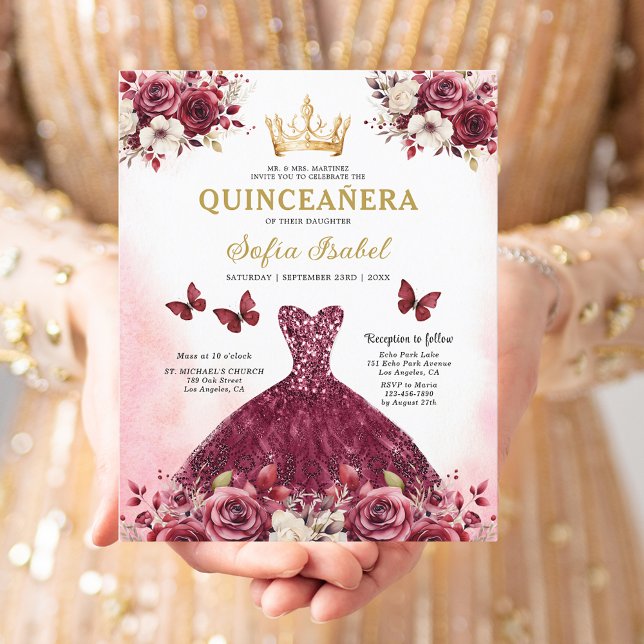 Papier Budget Quinceanera Floral Bourgogne Princesse (Créateur téléchargé)