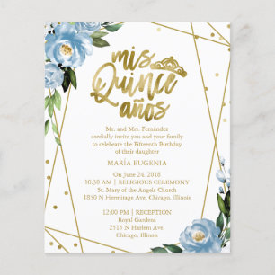 Papier Budget Quinceanera Invitation Bilingue Bleu