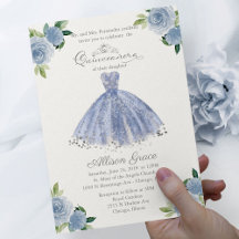 Budget Quinceanera Invitation Bilingue Blue Gown