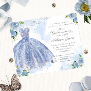 Papier Budget Quinceanera Invitation Bilingue Blue Gown