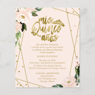 Papier Budget Quinceanera Invitation Bilingue Blush Pink