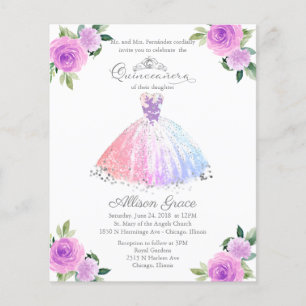 Papier Budget Quinceanera Invitation Bilingue Colorée