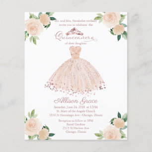 Papier Budget Quinceanera Invitation Bilingue Pink Gown