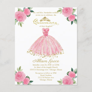 Papier Budget Quinceanera Invitation Bilingue Pink Gown