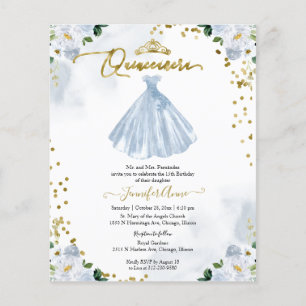 Papier Budget Quinceanera Invitation Blue Floral Gown