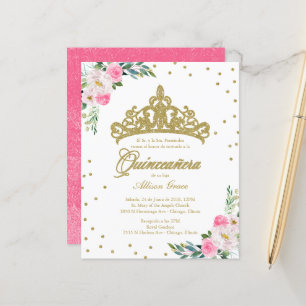 Papier Budget Quinceanera Invitation Espagnol Gold Tiara