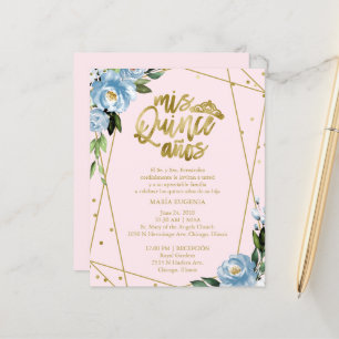 Papier Budget Quinceanera Invitation Espagnol Rose Bleu