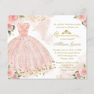 Papier Budget Quinceanera Invitation Gold Blush Gown