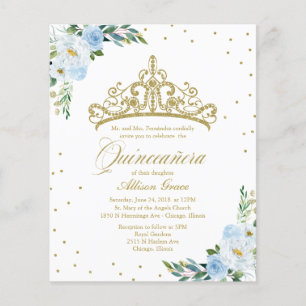Papier Budget Quinceanera Invitation Gold Tiara