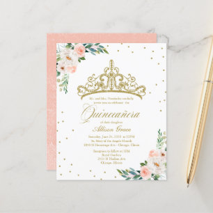 Papier Budget Quinceanera Invitation Gold Tiara