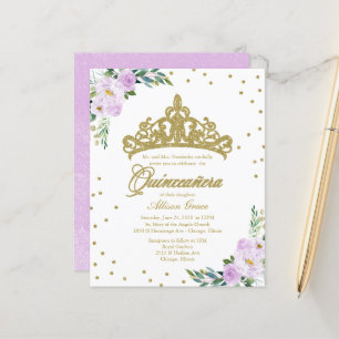Papier Budget Quinceanera Invitation Gold Tiara