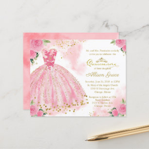 Papier Budget Quinceanera Invitation Or Hot rose Gown
