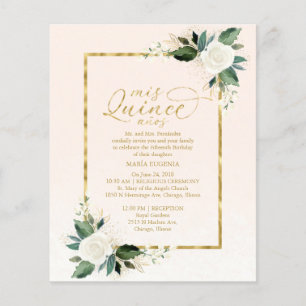 Papier Budget Quinceanera Invitation Or rose Floral