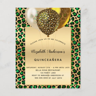 Papier Budget Quinceanera léopard émeraude or vert émerau