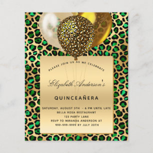 Papier Budget Quinceanera léopard vert émeraude ballon
