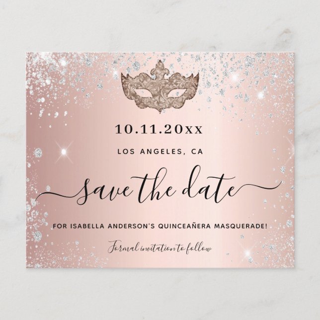 Papier Budget Quinceanera masquerade rose or date de sauv (Devant)