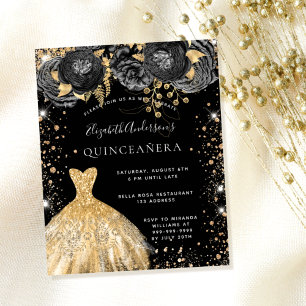 Papier Budget Quinceanera or noir parties scintillant rob