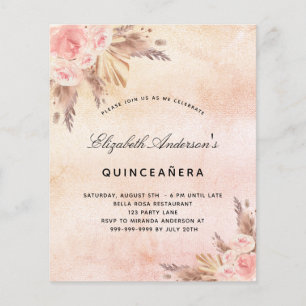 Papier Budget Quinceanera pampas herbe blush invitation