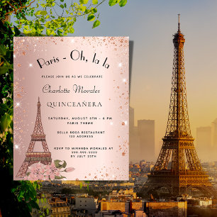 Papier Budget Quinceanera Paris Eiffel Invitation rose