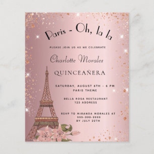 Papier Budget Quinceanera Paris invitation rose vif