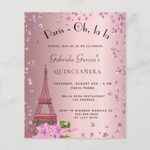 Papier Budget Quinceanera Paris invitation rose vif