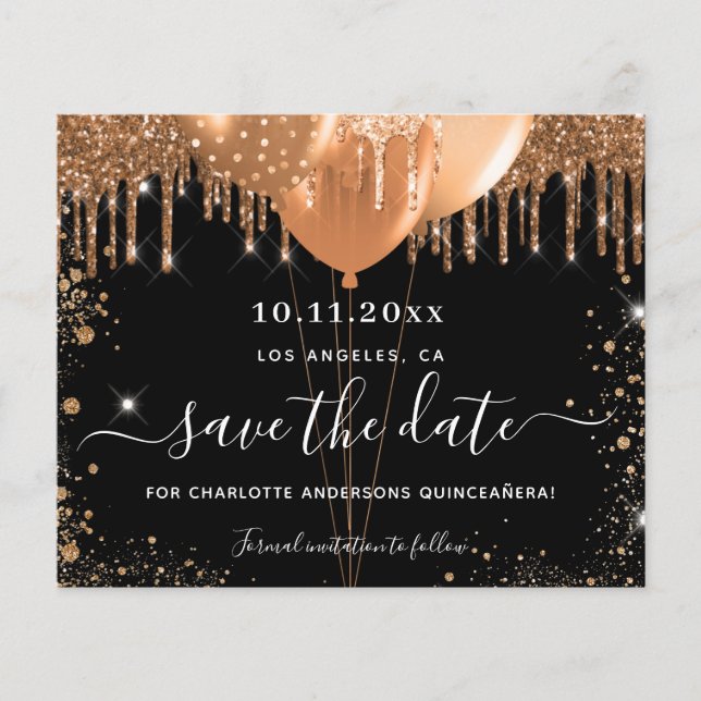 Papier Budget Quinceanera partie or noir enregistrer la d (Devant)