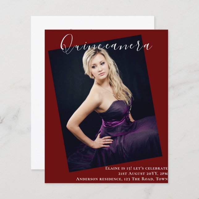 Papier BUDGET Quinceanera PHOTO Invitation Faire-part (Devant / Derrière)