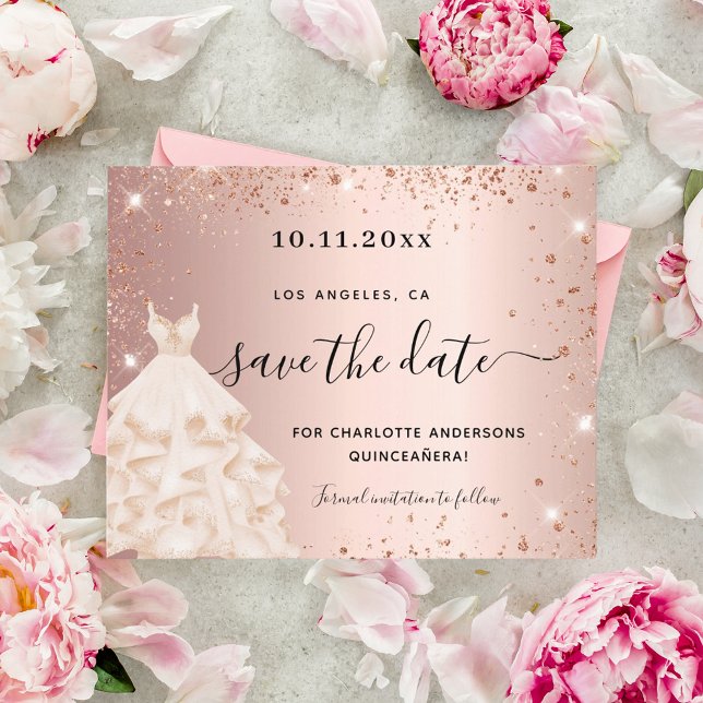 Papier Budget Quinceanera Robe rose or épargner la date (Créateur téléchargé)