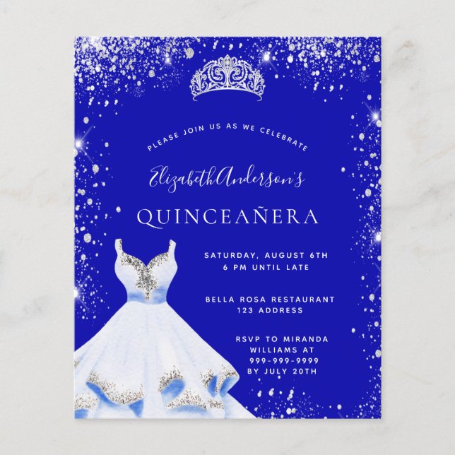 Papier Budget Quinceanera robe royale bleue (Devant)