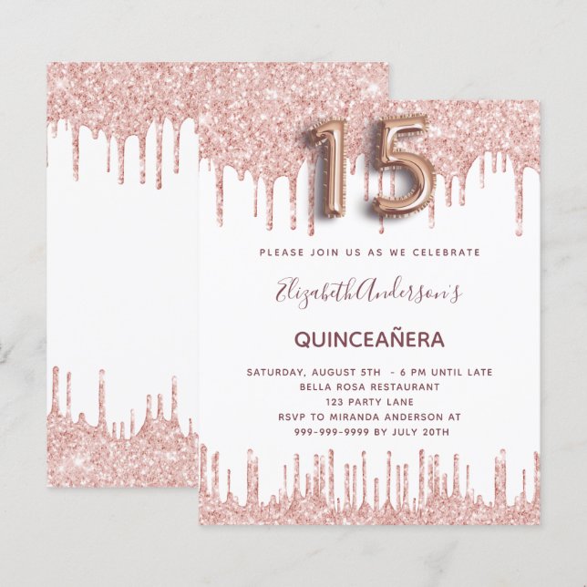 Papier Budget Quinceanera rose or parties scintillant gou (Devant / Derrière)