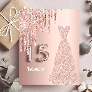 Papier Budget Quinceanera rose or parties scintillant inv