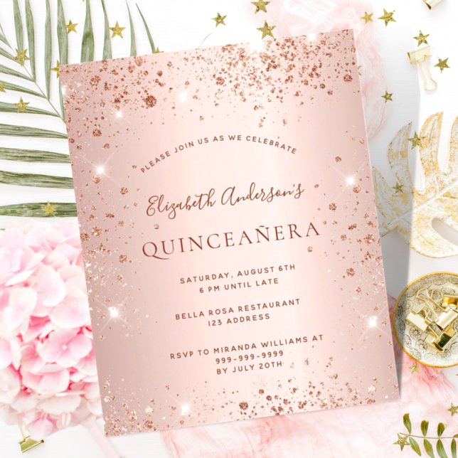 Papier Budget Quinceanera rose or parties scintillant inv (Créateur téléchargé)