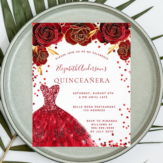 Papier Budget Quinceanera rouge blanc robe invitation (Créateur téléchargé)