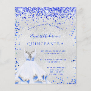 Papier Budget Quinceanera royal bleu argent invitation