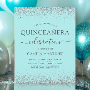 Papier Budget Quinceanera Turquoise Bleu Parties scintill