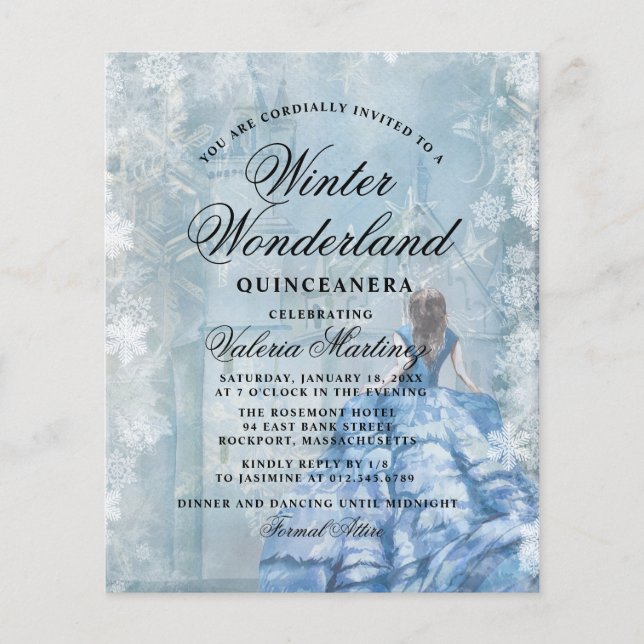 Papier Budget Quinceanera Winter Wonderland Invitation (Devant)