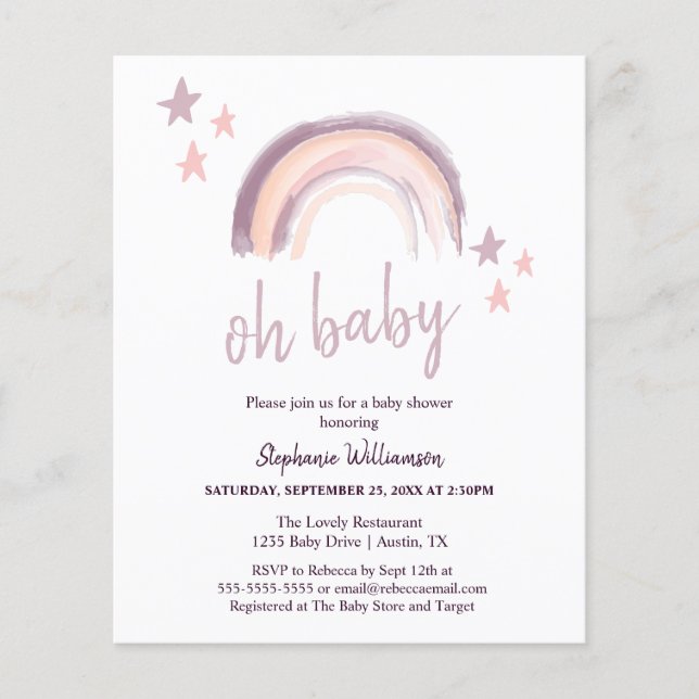 Papier Budget Rainbow Boho oh bébé Baby shower rose (Devant)