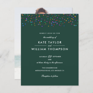 Papier Budget Rainbow Confetti Emerald Wedding Invitation