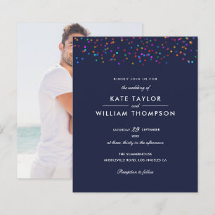 Papier Budget Rainbow Confetti Marine Blue Wedding Invita