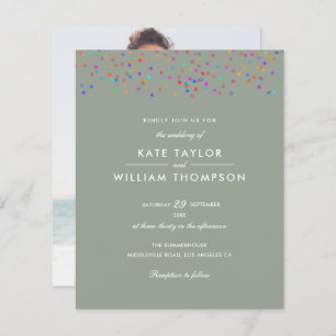 Papier Budget Rainbow Confetti Sage Green Wedding Invitat