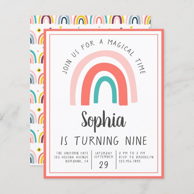 Papier Budget Rainbow Magique Anniversaire Invitation (Devant / Derrière)