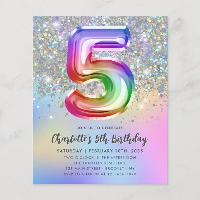 Papier Budget Rainbow Parties scintillant Foil Balloon 5e (Devant)