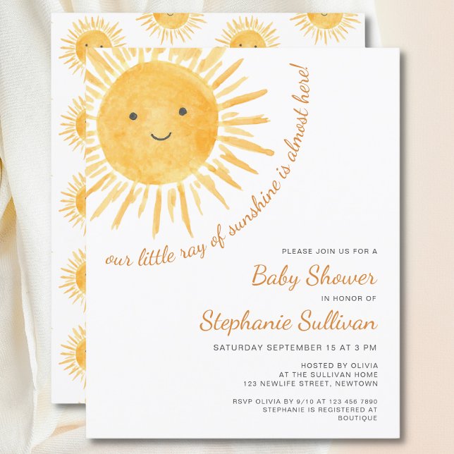 Papier Budget Ray Of Sunshine Baby shower Invitation (Créateur téléchargé)