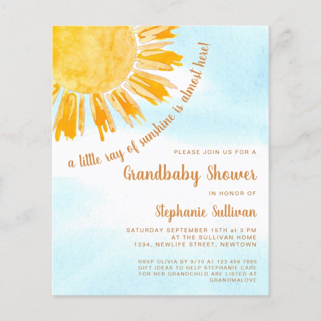 Papier Budget Ray of Sunshine Grandbaby Shower Invitation (Devant)