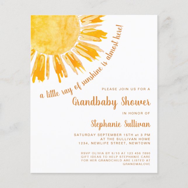 Papier Budget Ray of Sunshine Grandbaby Shower Invitation (Devant)