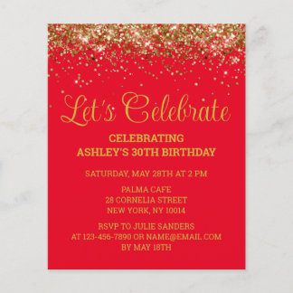 Papier Budget Red and Gold 30th Birthday Party Invitation