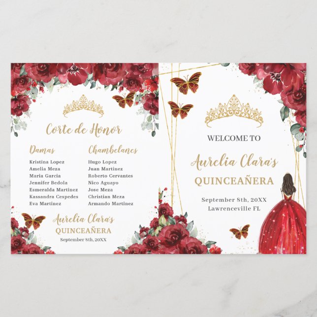 Papier Budget Red Floral Quinceanera Ordre Événements Pro (Devant)