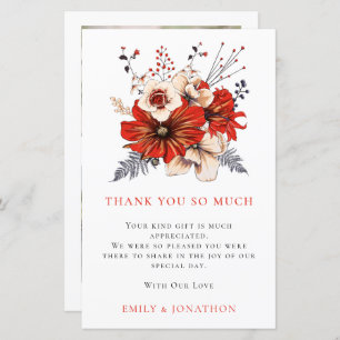 Papier BUDGET Red Florals Mariage 3 photo Merci